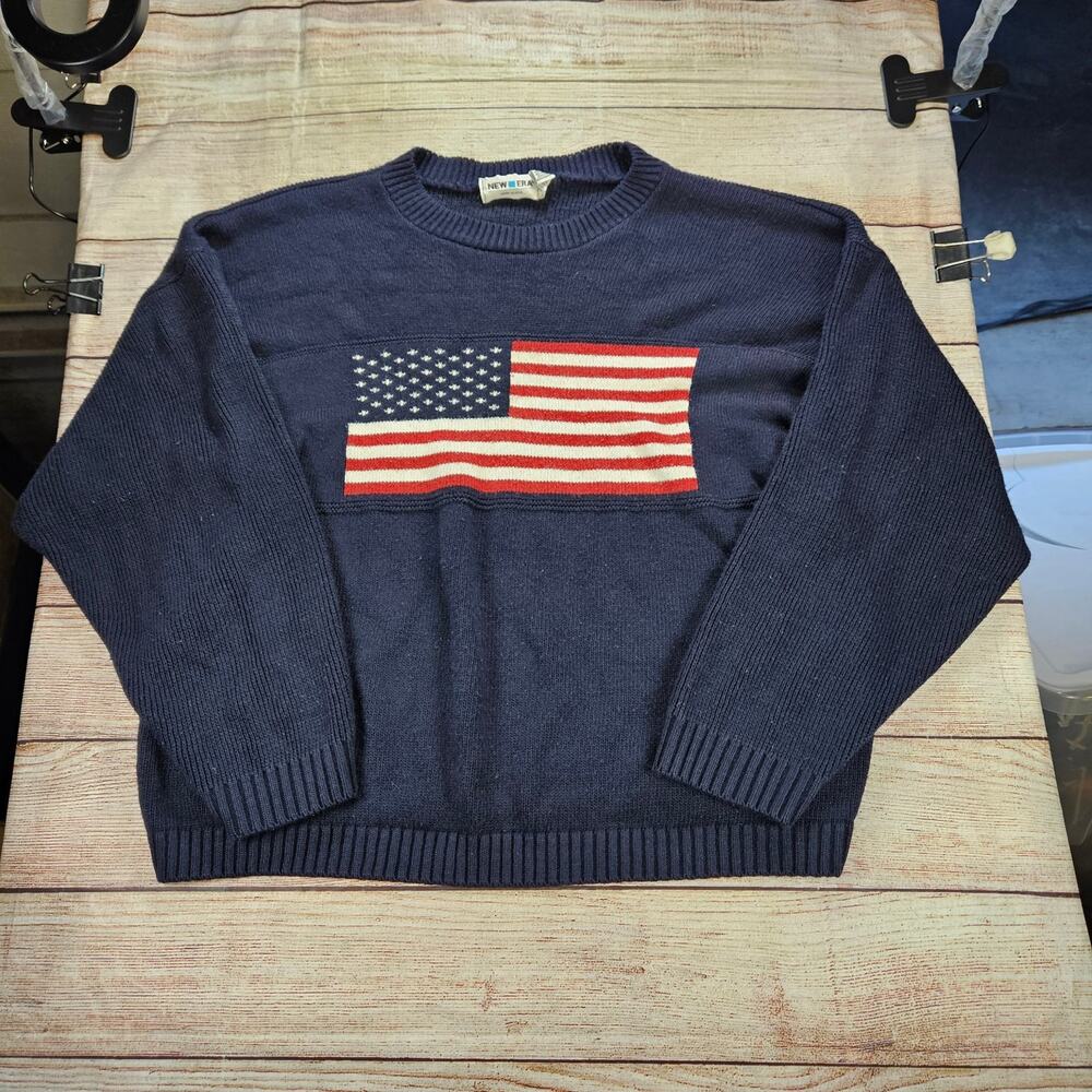 NEW ERA Sweatshirt Women’s Blue Large Baggy American Flag Pullover Made in USA